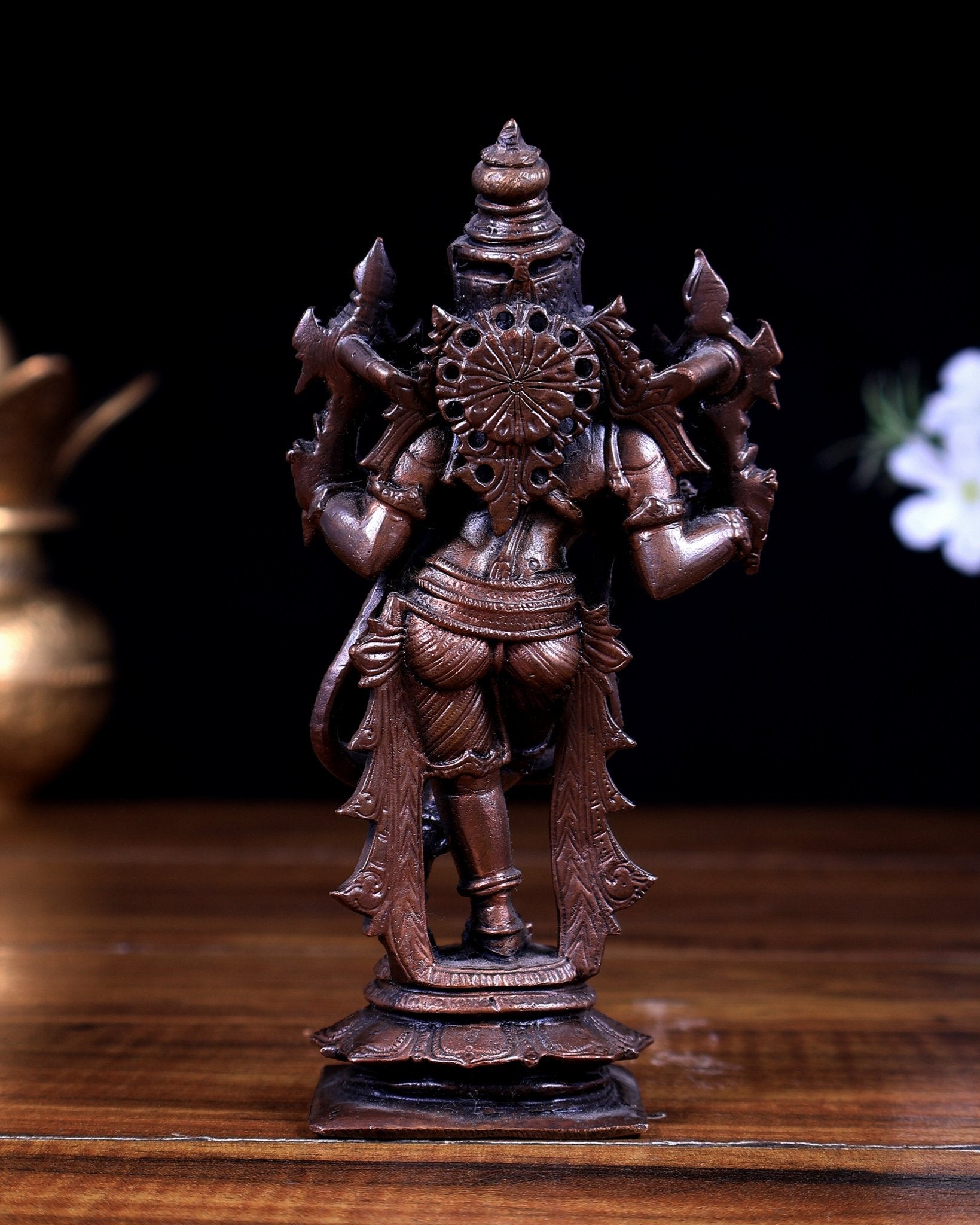 Pure Copper Krishna Vishnu roopam Charbhuja idol | 6" - Budhshiv.com