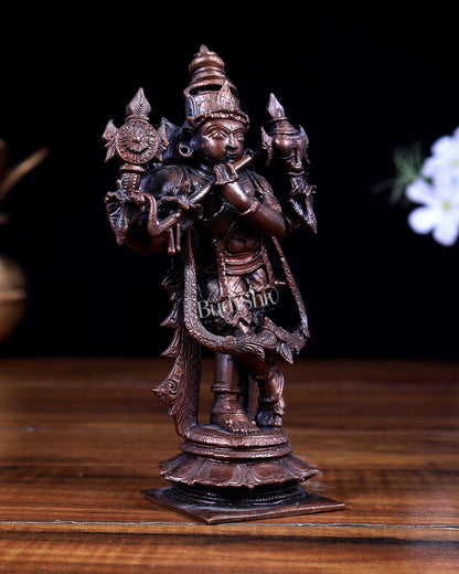 Pure Copper Krishna Vishnu roopam Charbhuja idol | 6" - Budhshiv.com