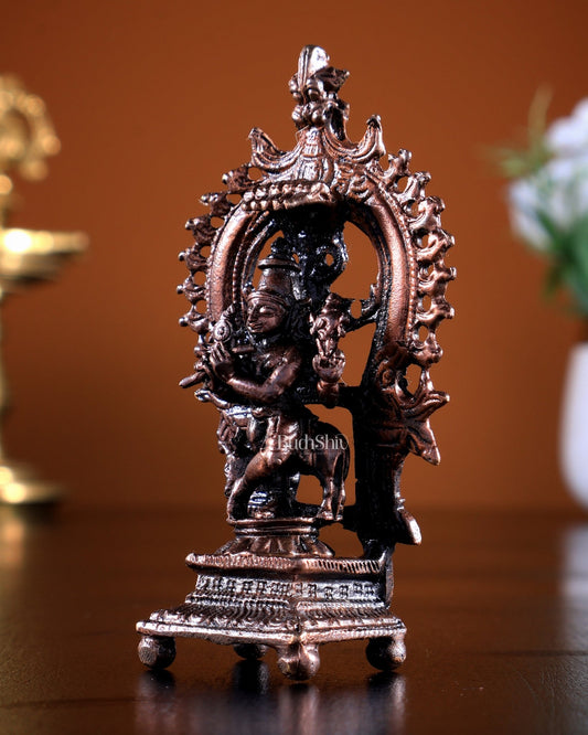 Pure Copper Krishna with Cow Idol | Mini | BudhShiv 3 inch - Budhshiv.com