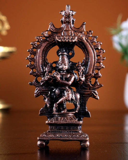 Pure Copper Krishna with Cow Idol | Mini | BudhShiv 3 inch - Budhshiv.com