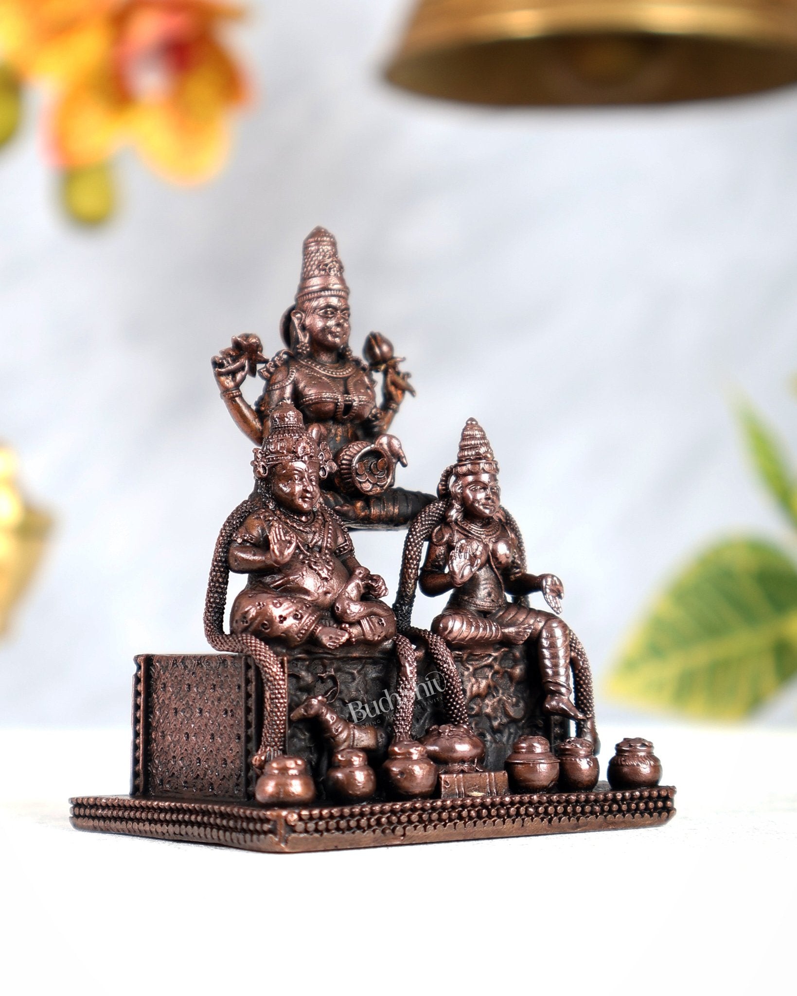 Pure Copper Kuber Lakshmi with Chitralekha Idol – Divine Wealth & Prosperity Sculpture (3 Inches) - Budhshiv.com