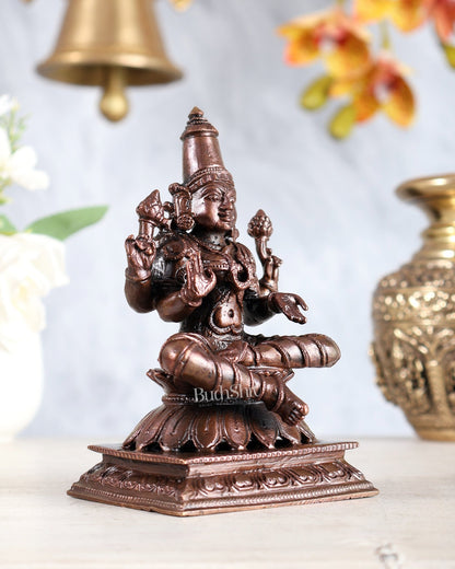 Pure Copper Lakshmi Idol on Lotus 5" - Budhshiv.com
