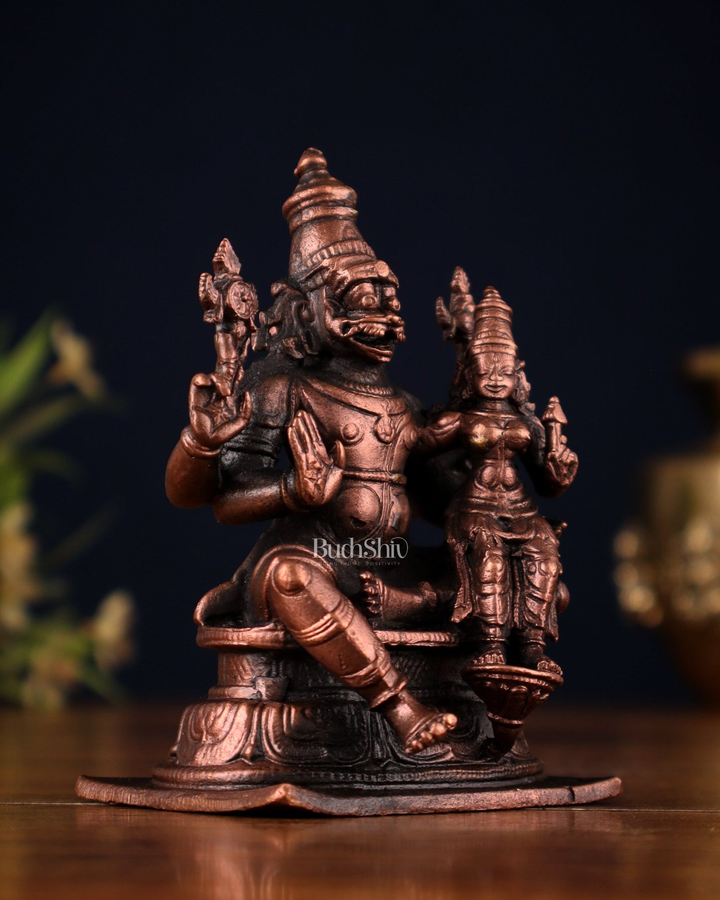 Pure Copper Lakshmi Narasimha Swamy Idol 4.5" - Budhshiv.com