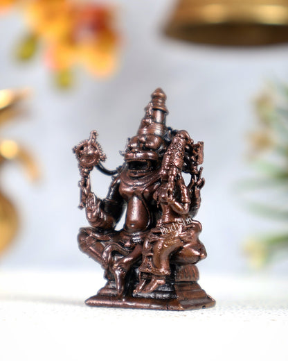 Pure Copper Lakshmi Narasimha Swamy Idol – Divine Protection Miniature Sculpture (2 Inches) - Budhshiv.com