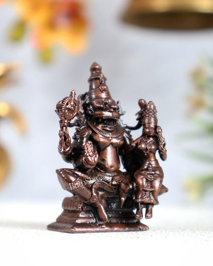 Pure Copper Lakshmi Narasimha Swamy Idol – Divine Protection Miniature Sculpture (2 Inches) - Budhshiv.com