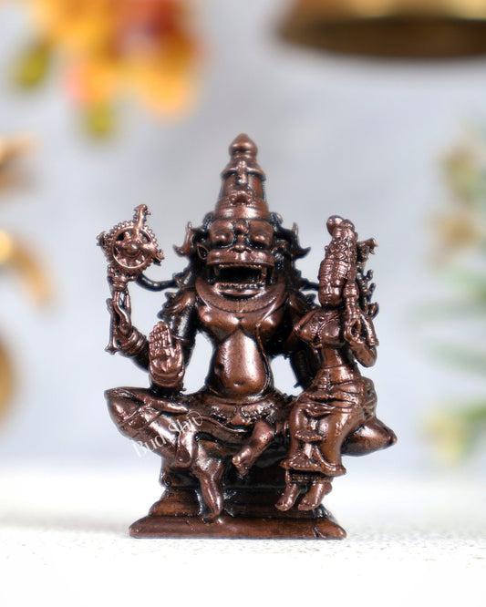 Pure Copper Lakshmi Narasimha Swamy Idol – Divine Protection Miniature Sculpture (2 Inches) - Budhshiv.com