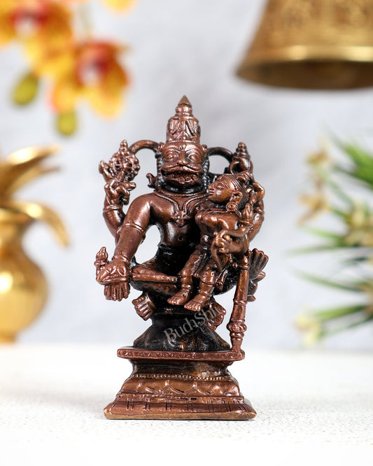 Pure Copper Lakshmi Narasimha Swamy Idol – Divine Protection Sculpture (3 Inches) - Budhshiv.com