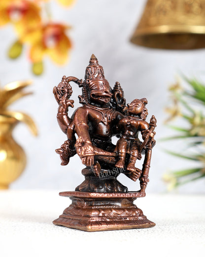 Pure Copper Lakshmi Narasimha Swamy Idol – Divine Protection Sculpture (3 Inches) - Budhshiv.com