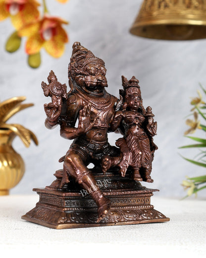 Pure Copper Lakshmi Narasimha Swamy Idol – Divine Protection Sculpture (5 Inches) - Budhshiv.com