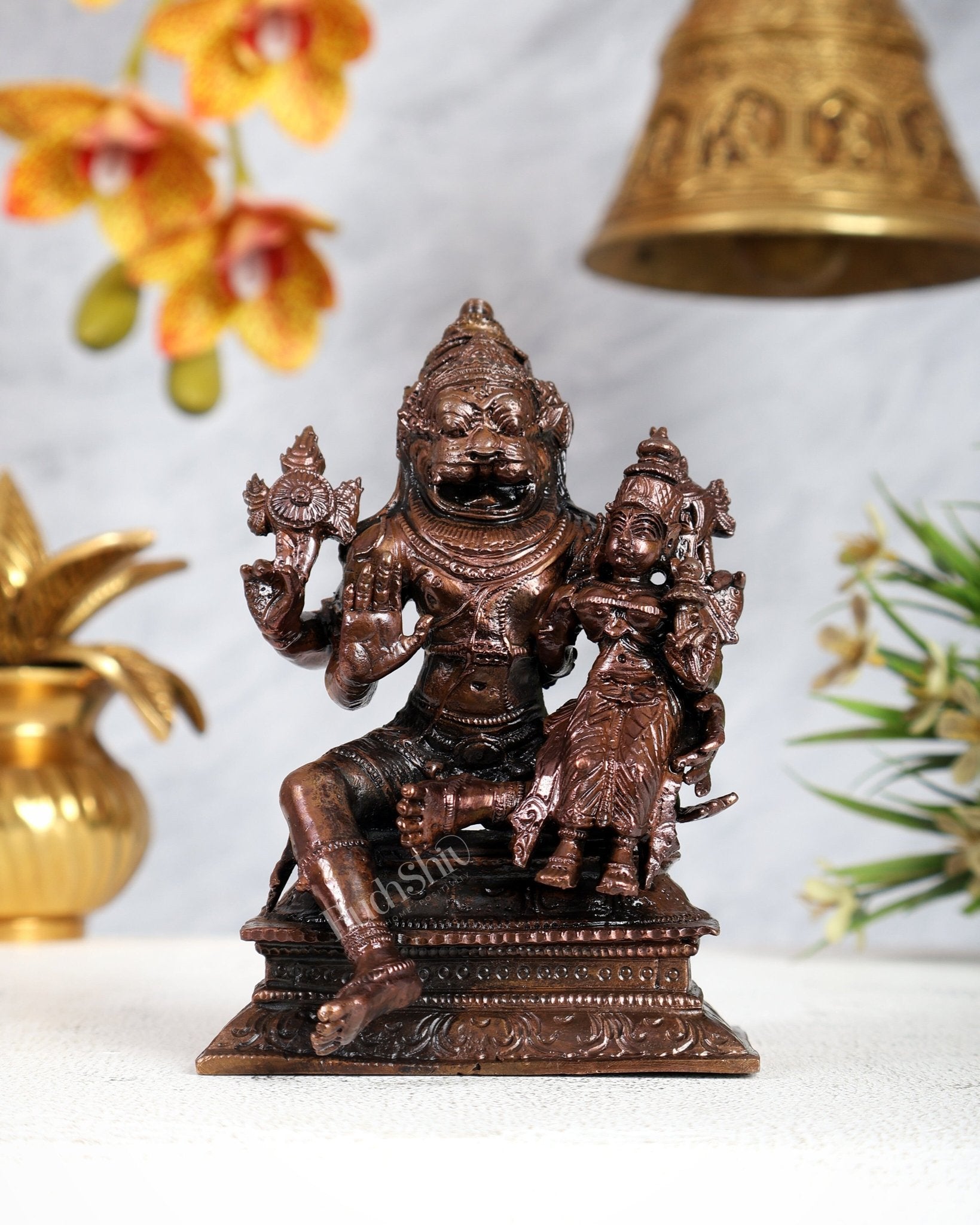 Pure Copper Lakshmi Narasimha Swamy Idol – Divine Protection Sculpture ...