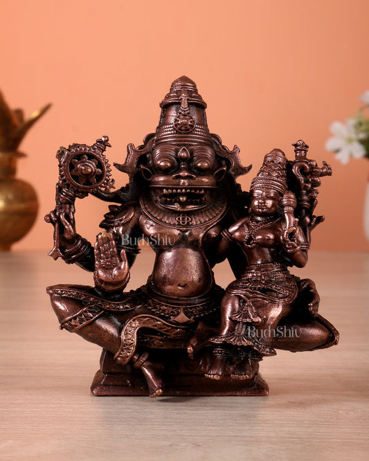 Pure Copper Lakshmi Narasimha Swamy Idol (Highly Detailed, 4 Inch) - Budhshiv.com