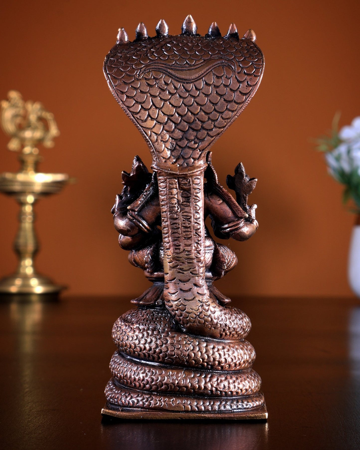Pure Copper Lakshmi Narasimha Swamy Idol | Sheshanaaga Peeta 5 inch - Budhshiv.com