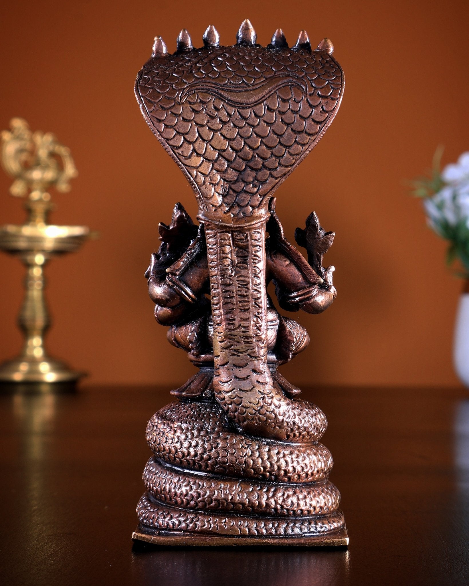 Pure Copper Lakshmi Narasimha Swamy Idol | Sheshanaaga Peeta 5 inch - Budhshiv.com