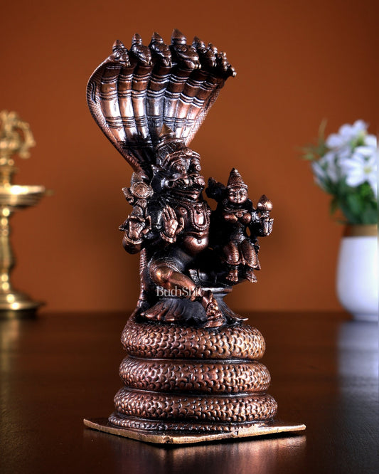 Pure Copper Lakshmi Narasimha Swamy Idol | Sheshanaaga Peeta 5 inch - Budhshiv.com