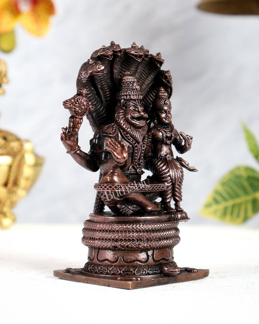Pure Copper Lakshmi Narasimha Swamy on Kurma & Sheshanaag Peeta – Divine Protection Sculpture (4.5 Inches) - Budhshiv.com