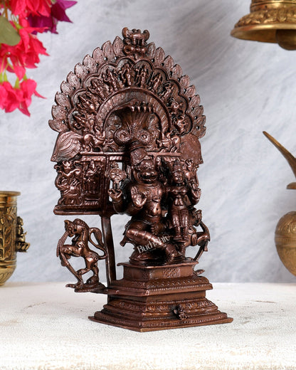Pure Copper Lakshmi Narasimha Swamy with Dashavatar Peeta & Prabhavali – Divine Vishnu Avatar Sculpture (9 Inches) - Budhshiv.com