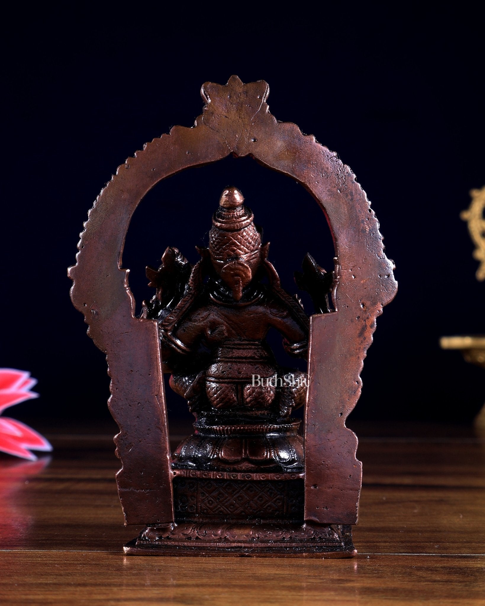 Pure Copper Lakshmi Narasimha Swamy with Prabhavali Idol 4.5 inch - Budhshiv.com