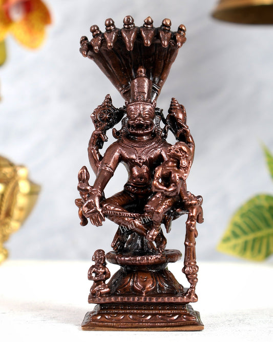 Pure Copper Lakshmi Narasimha Swamy with Sheshanaag & Bhakt Prahlad Idol – Divine Protection Sculpture (5 Inches) - Budhshiv.com