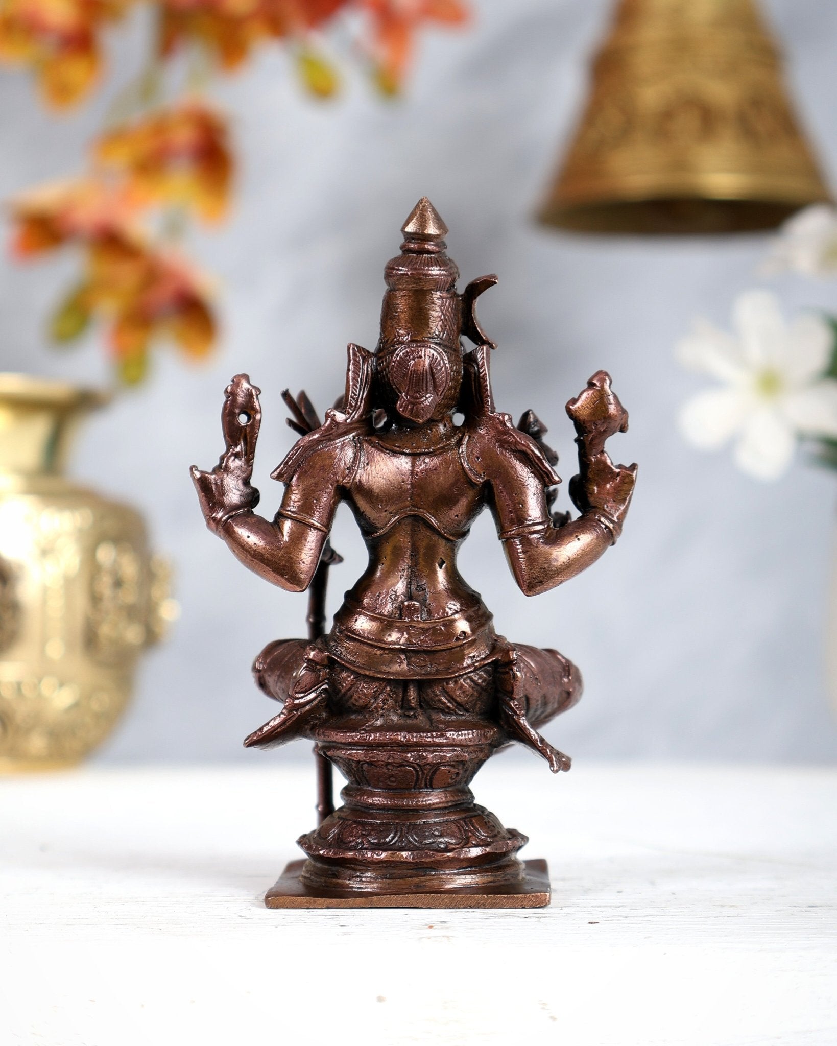 Pure Copper Lalita Devi Tripura Sundari Idol – Sri Vidya Goddess Sculpture (4 Inches) - Budhshiv.com