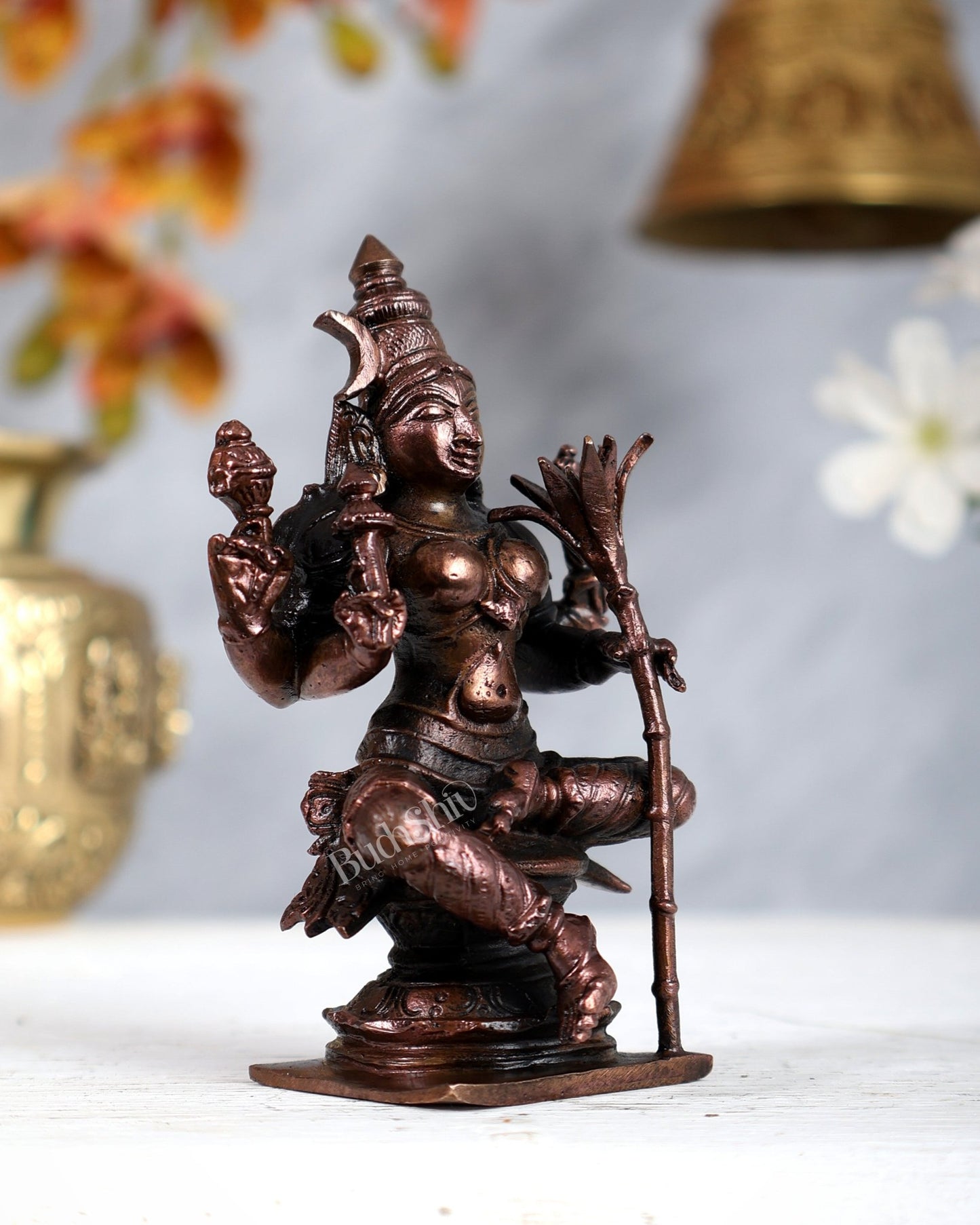 Pure Copper Lalita Devi Tripura Sundari Idol – Sri Vidya Goddess Sculpture (4 Inches) - Budhshiv.com
