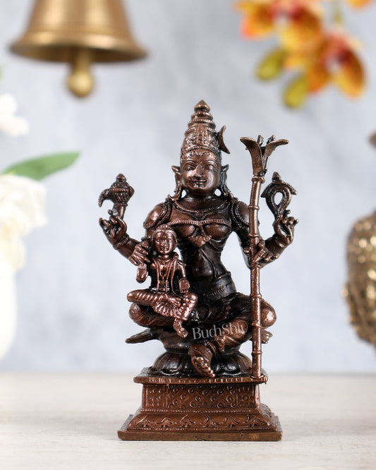 Pure Copper Lalita Devi with Balambikai Tripura Sundari Idol 4.5" - Budhshiv.com