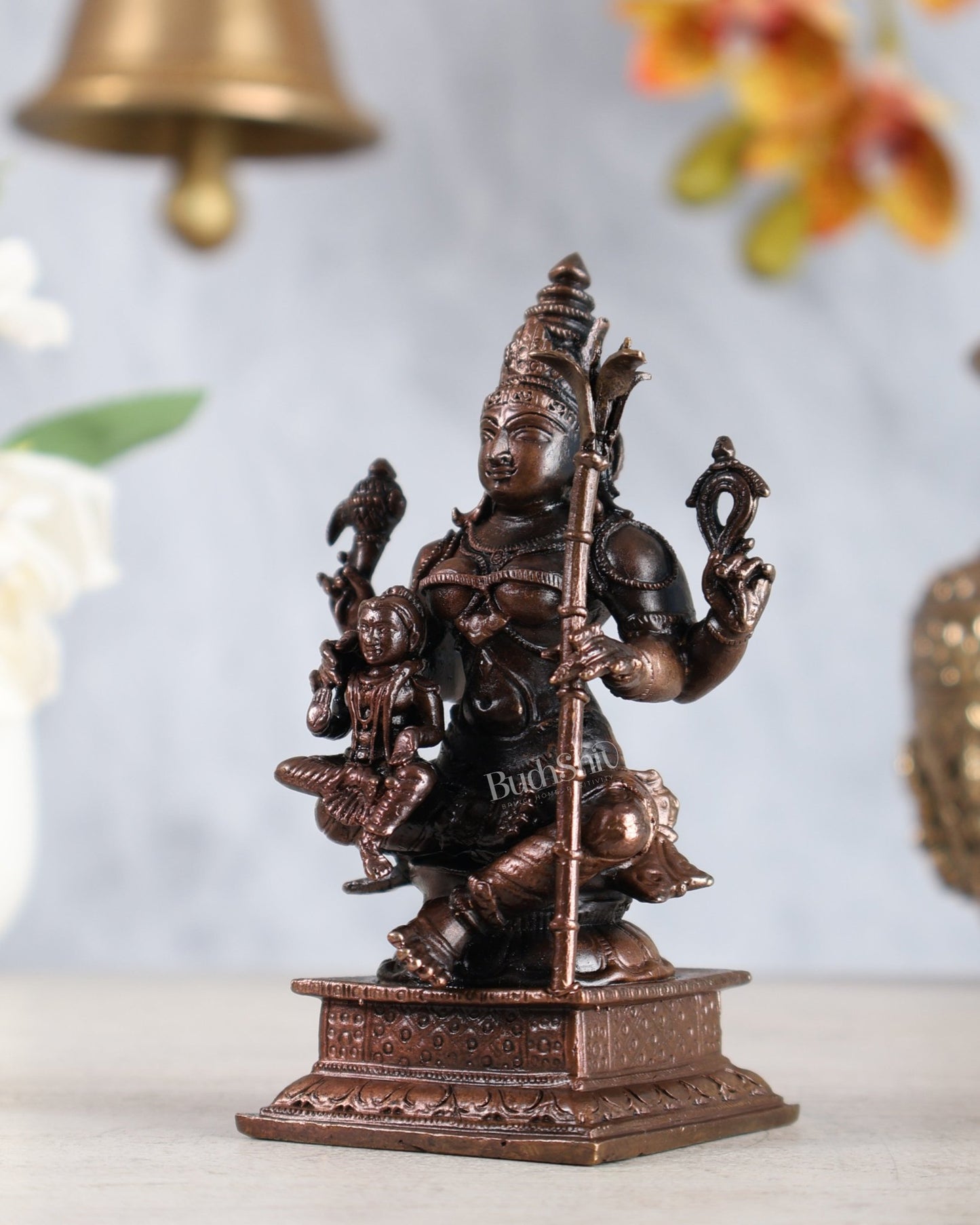 Pure Copper Lalita Devi with Balambikai Tripura Sundari Idol 4.5" - Budhshiv.com