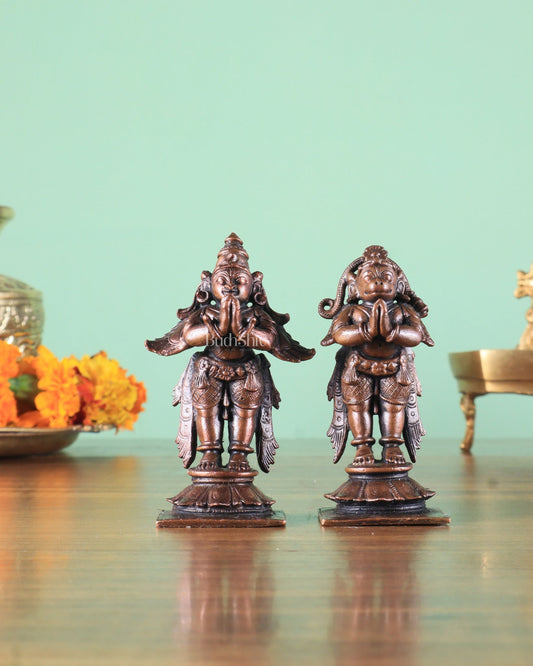 Pure Copper Lord Hanuman & Garuda Standing Idol Pair - Budhshiv.com