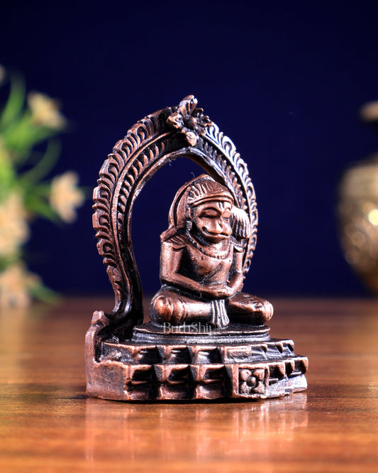 Pure Copper Lord Hanuman Sitting in Meditation – Miniature Idol - Budhshiv.com