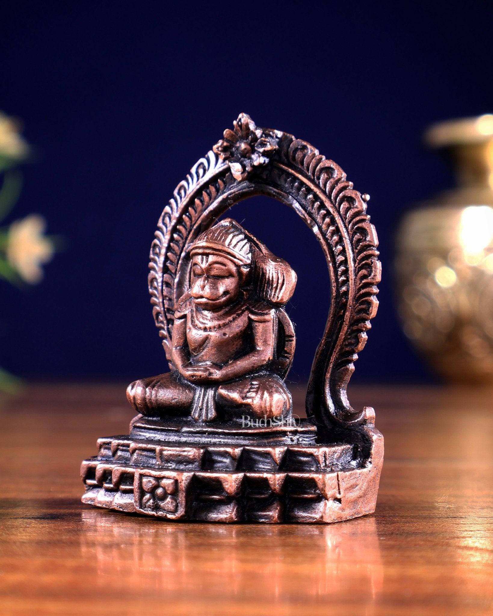 Pure Copper Lord Hanuman Sitting in Meditation – Miniature Idol - Budhshiv.com