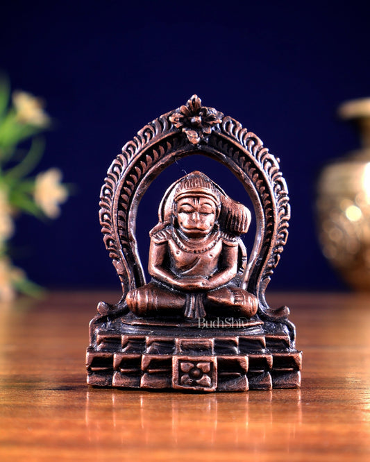 Pure Copper Lord Hanuman Sitting in Meditation – Miniature Idol - Budhshiv.com