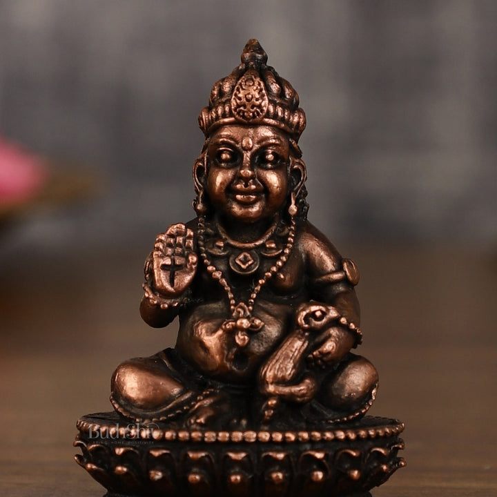 Pure Copper Lord Kubera Idol | 2 Inch Height - Budhshiv.com