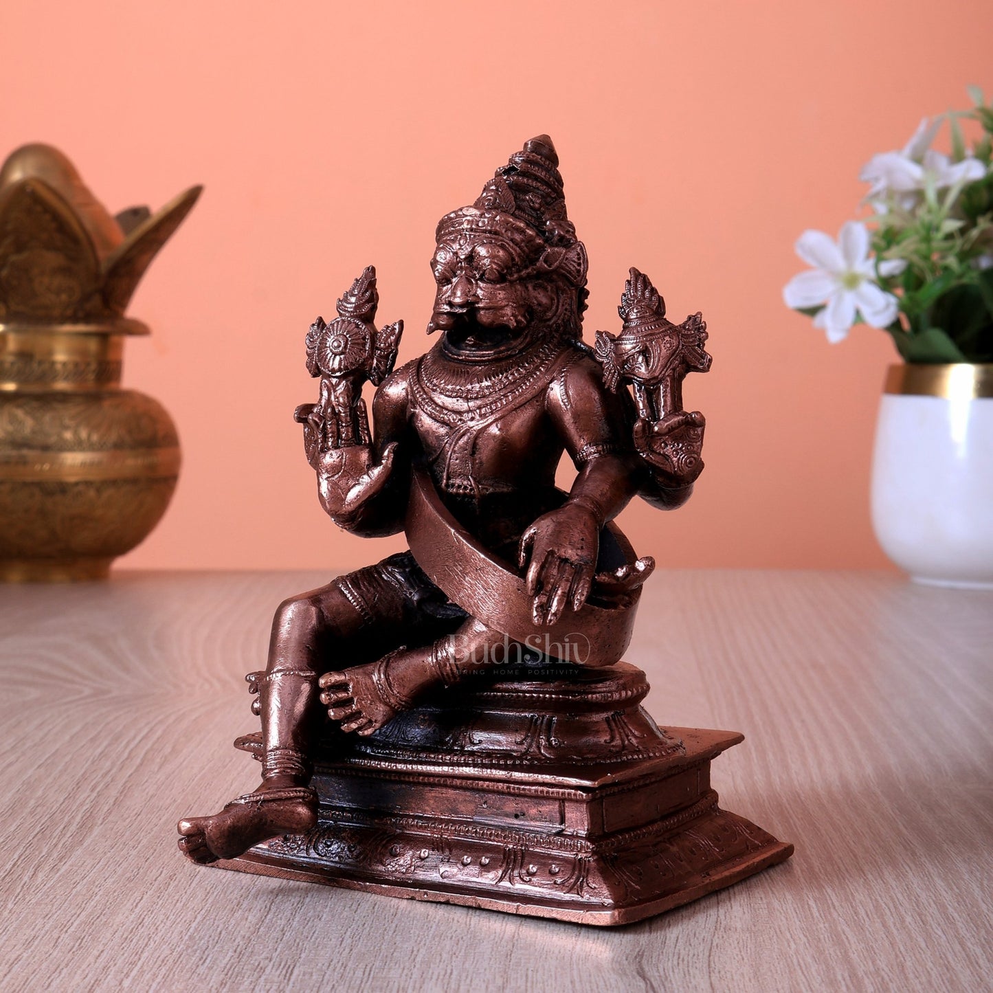 Pure Copper Lord Narasimha Idol (5 Inch, 0.954 Kg) - Budhshiv.com