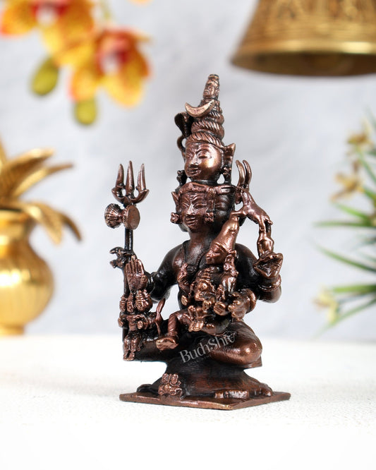 Pure Copper Lord Shiva Parivar Idol - 4.5 inch - Budhshiv.com