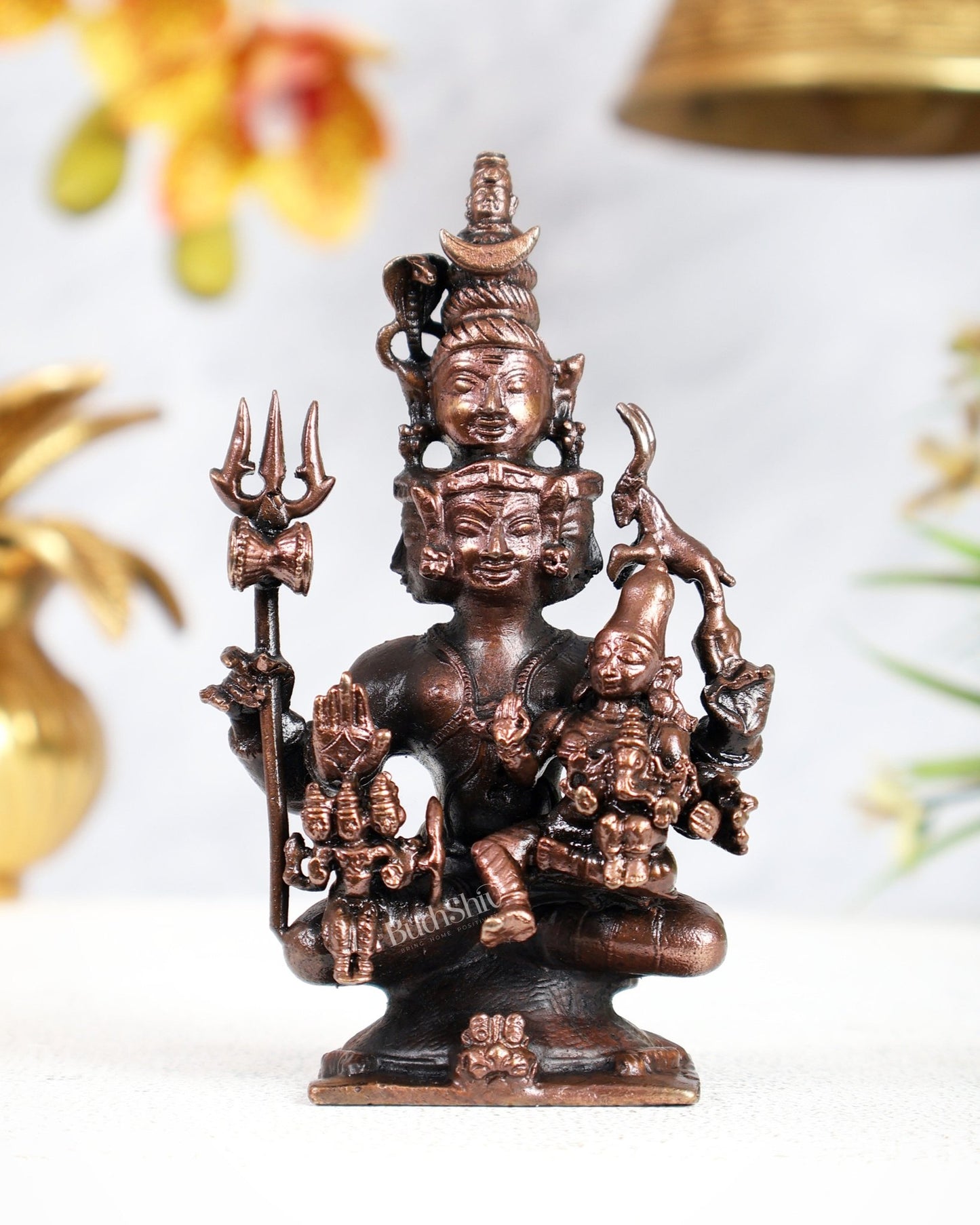 Pure Copper Lord Shiva Parivar Idol - 4.5 inch - Budhshiv.com