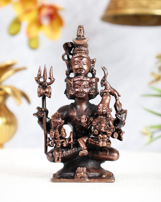 Pure Copper Lord Shiva Parivar Idol - 4.5 inch - Budhshiv.com