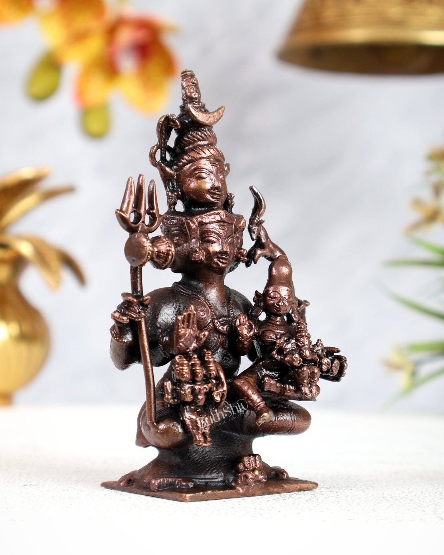 Pure Copper Lord Shiva Parivar Idol - 4.5 inch - Budhshiv.com