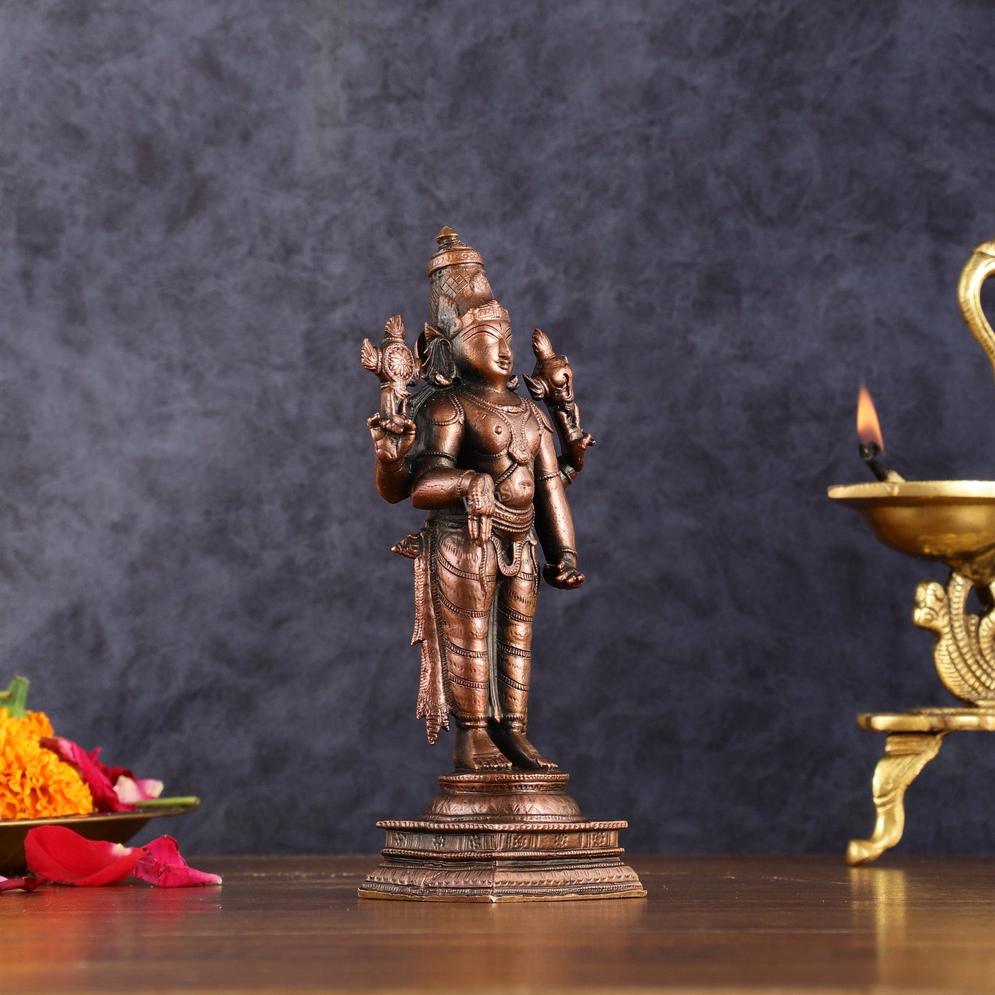 Pure Copper Lord Tirupati Balaji Idol | 6.5" - Budhshiv.com