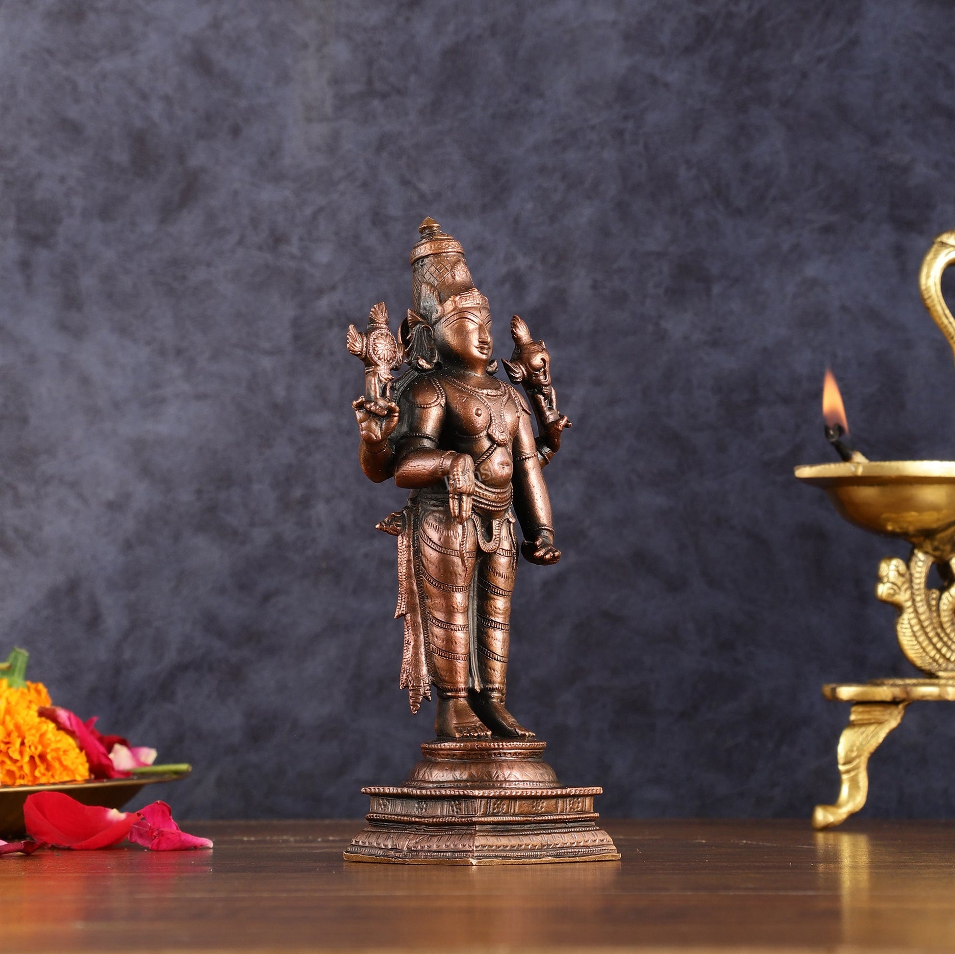 Pure Copper Lord Tirupati Balaji Idol | 6.5" - Budhshiv.com