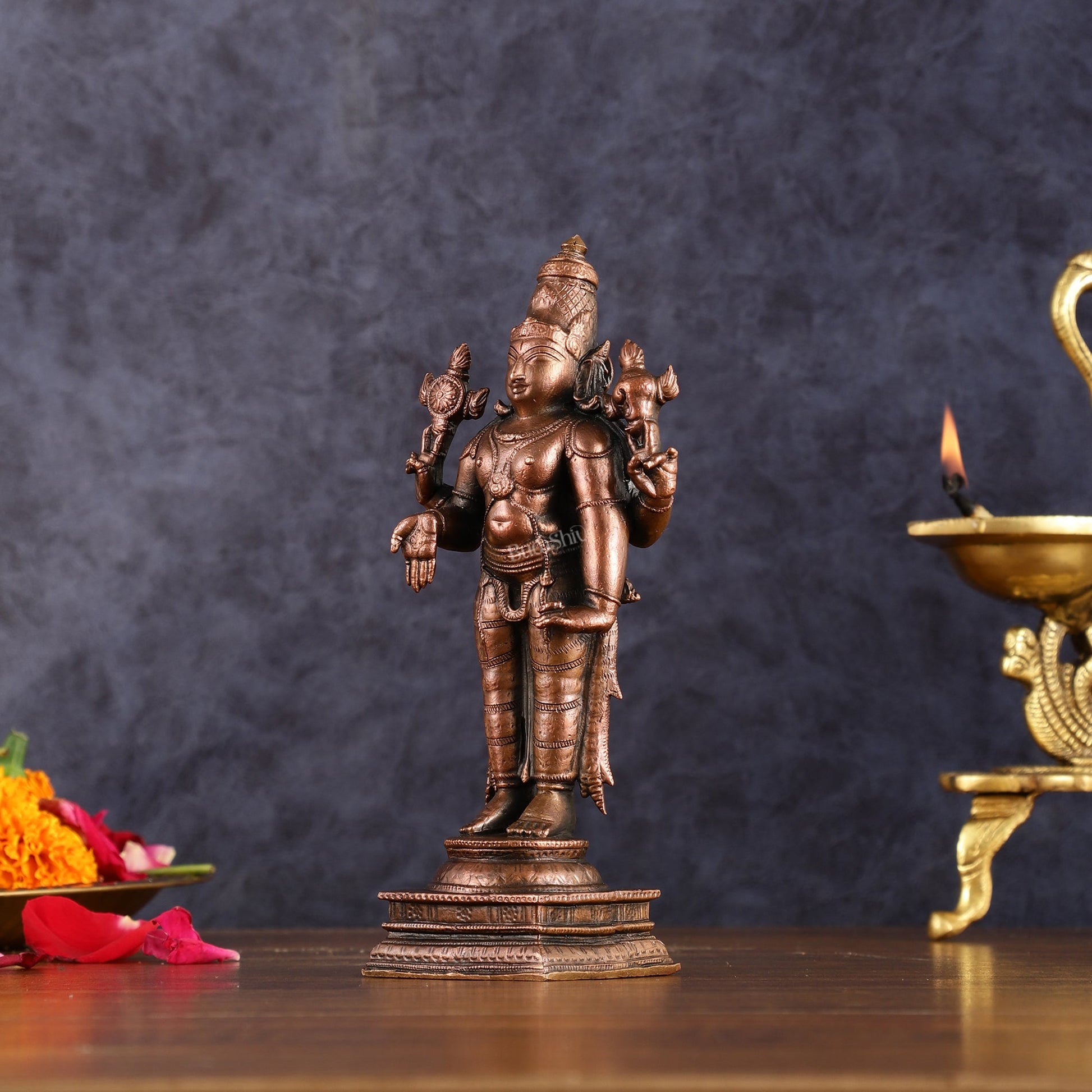 Pure Copper Lord Tirupati Balaji Idol | 6.5" - Budhshiv.com