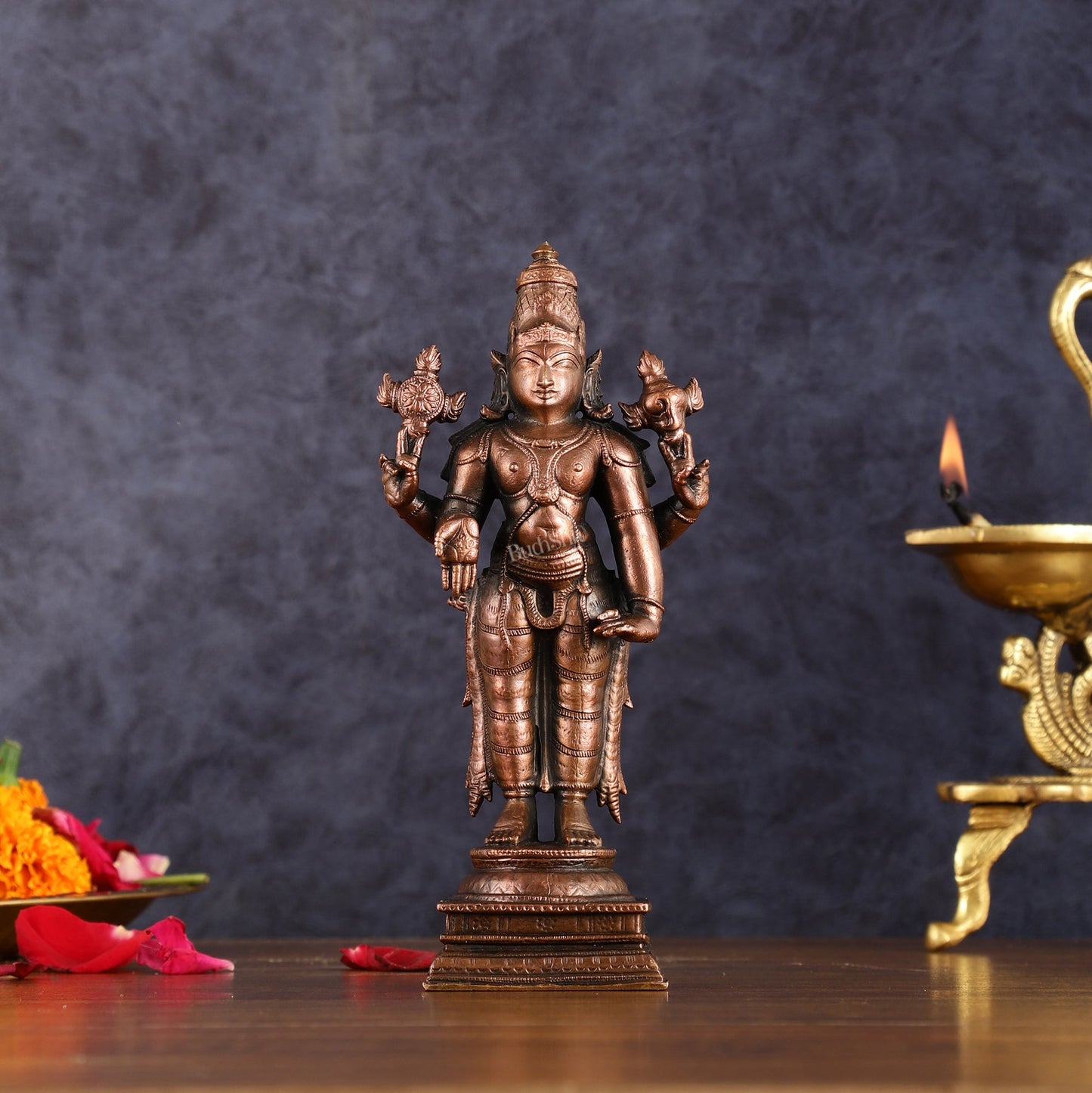 Pure Copper Lord Tirupati Balaji Idol | 6.5" - Budhshiv.com