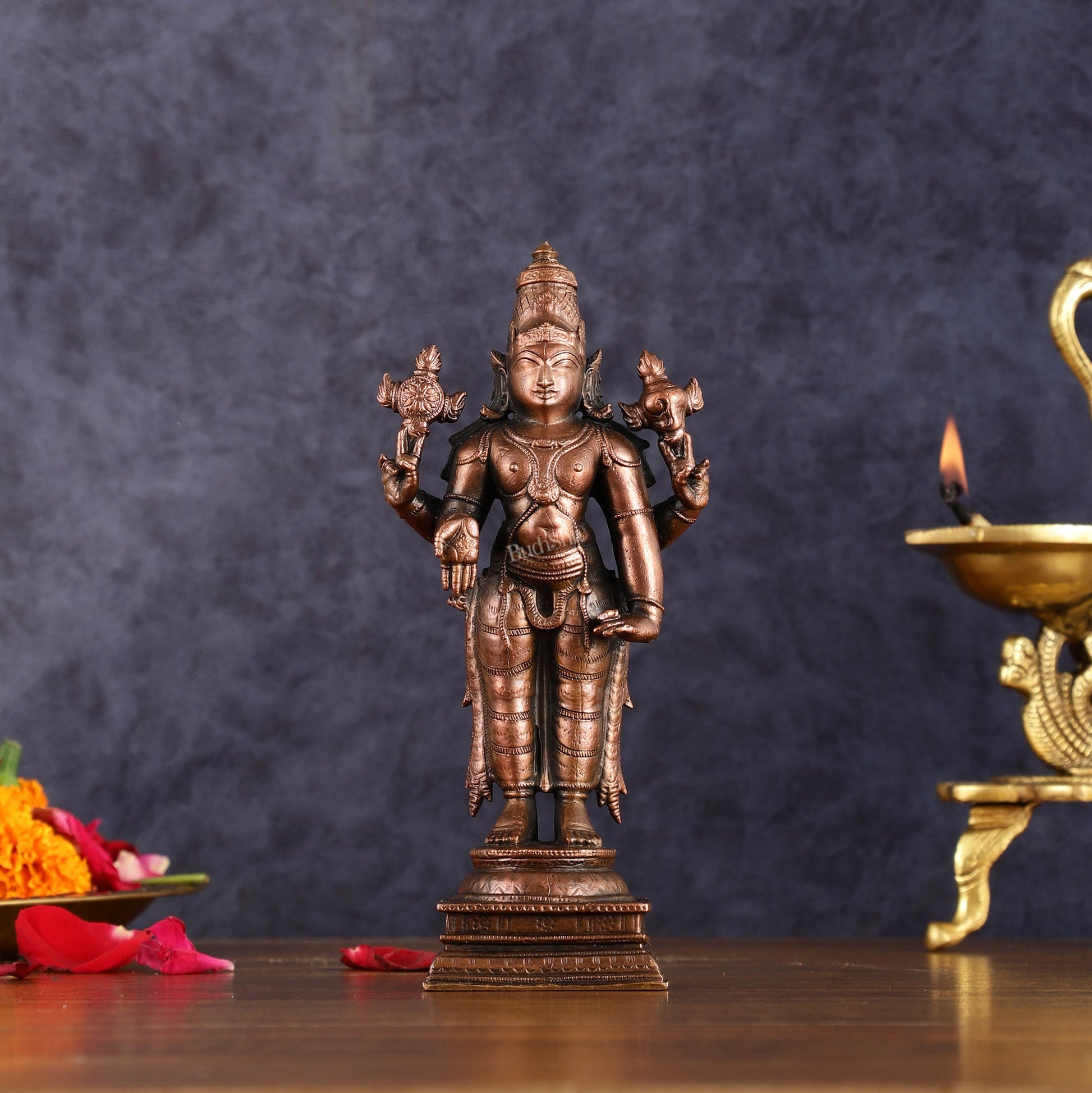Pure Copper Lord Tirupati Balaji Idol | 6.5" - Budhshiv.com