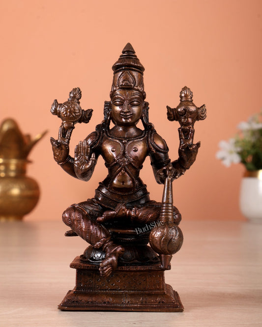 Pure Copper Lord Vishnu Seated Idol – Preserver of the Universe Sculpture (4.5 Inches) - Budhshiv.com