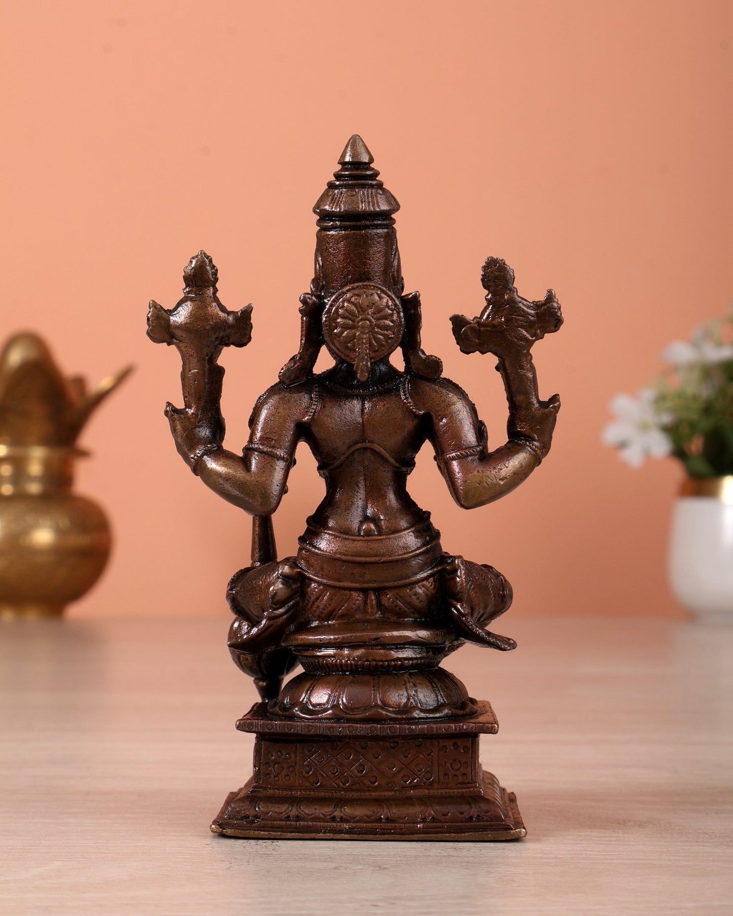 Pure Copper Lord Vishnu Seated Idol – Preserver of the Universe Sculpture (4.5 Inches) - Budhshiv.com