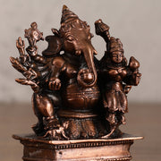 Pure copper Maha Ganapati Seated with Riddhi Idol - 3.5" - Budhshiv.com