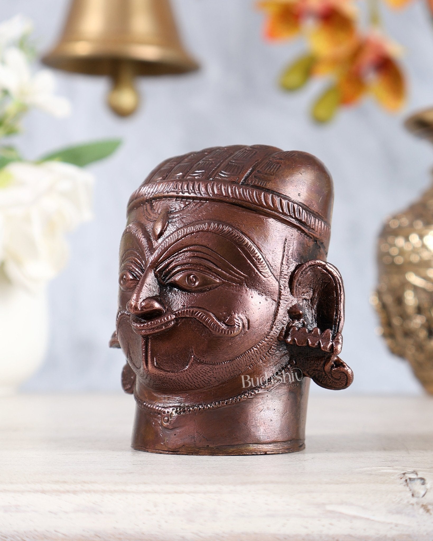 Pure Copper Mahakal Shiva Face Idol | Mukhalingam Lord Shiva Head Statue 3" - Budhshiv.com