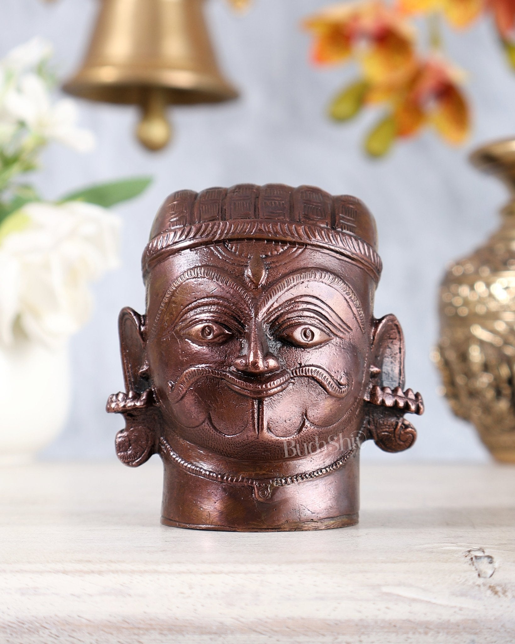 Pure Copper Mahakal Shiva Face Idol | Mukhalingam Lord Shiva Head Statue 3" - Budhshiv.com