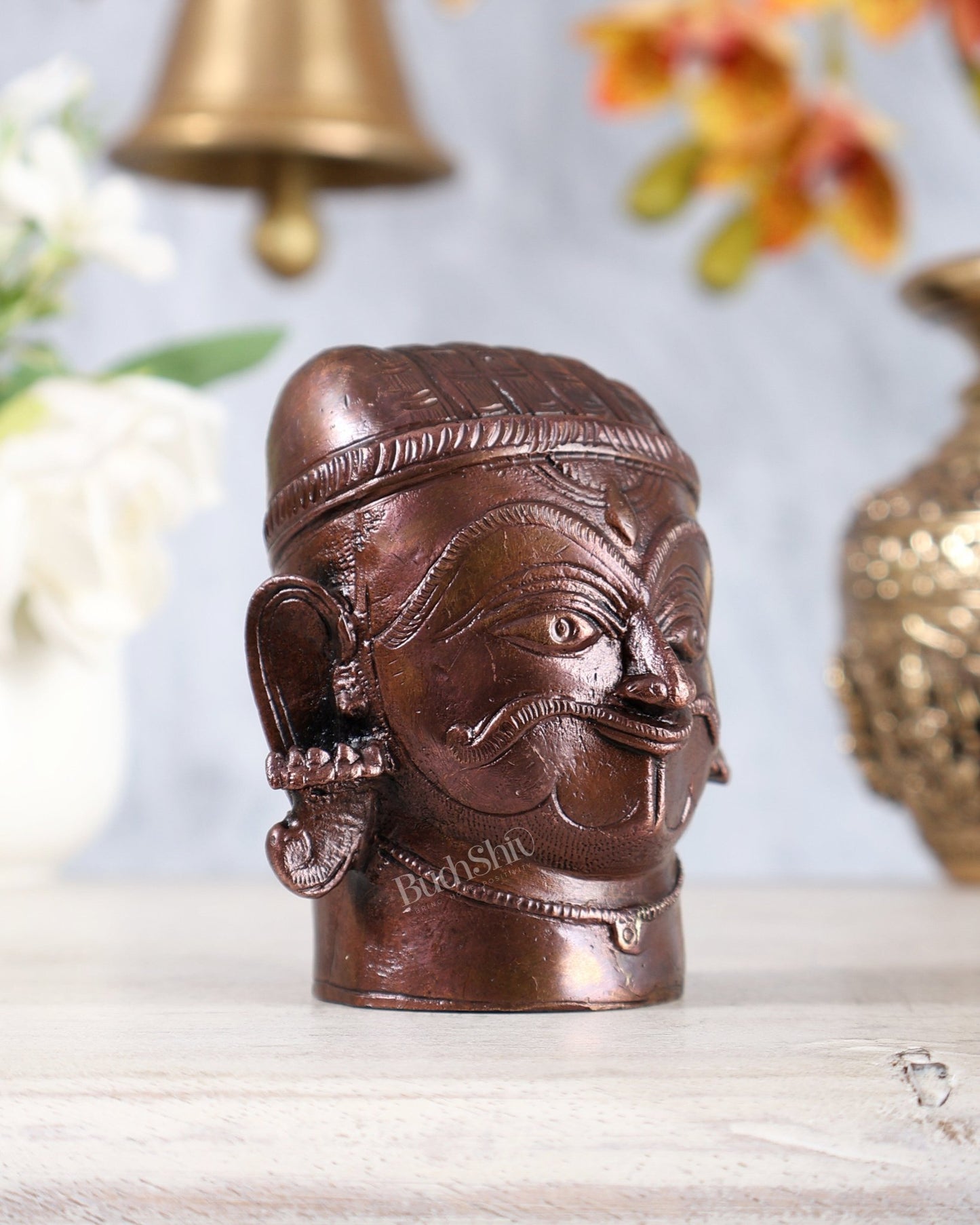 Pure Copper Mahakal Shiva Face Idol | Mukhalingam Lord Shiva Head Statue 3" - Budhshiv.com