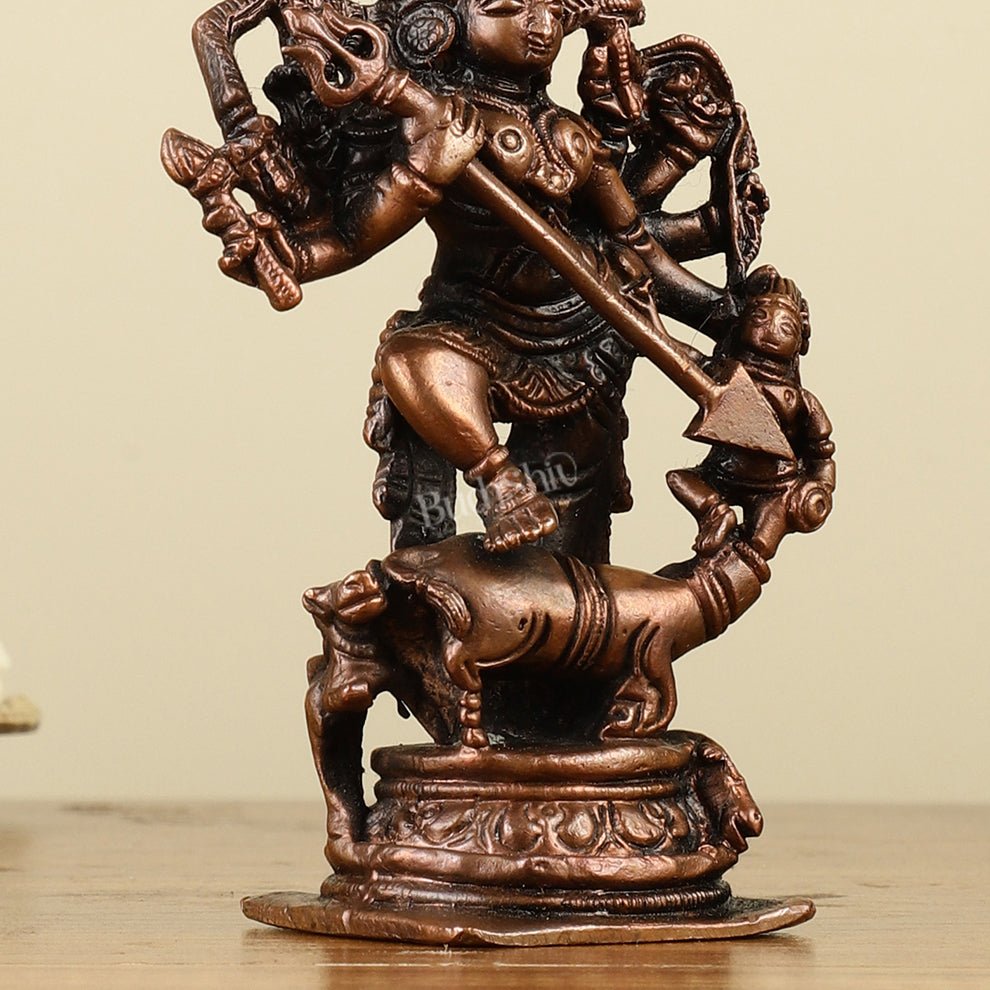 Pure Copper Mahisasur Mardini Durga Ma Idol - 5" - Budhshiv.com