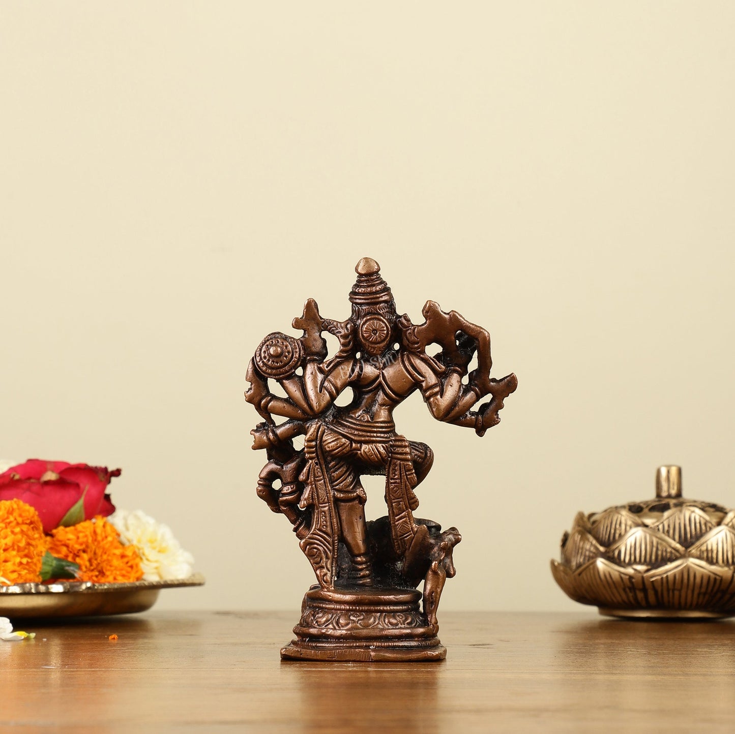 Pure Copper Mahisasur Mardini Durga Ma Idol - 5" - Budhshiv.com