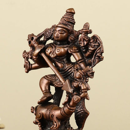 Pure Copper Mahisasur Mardini Durga Ma Idol - 5" - Budhshiv.com